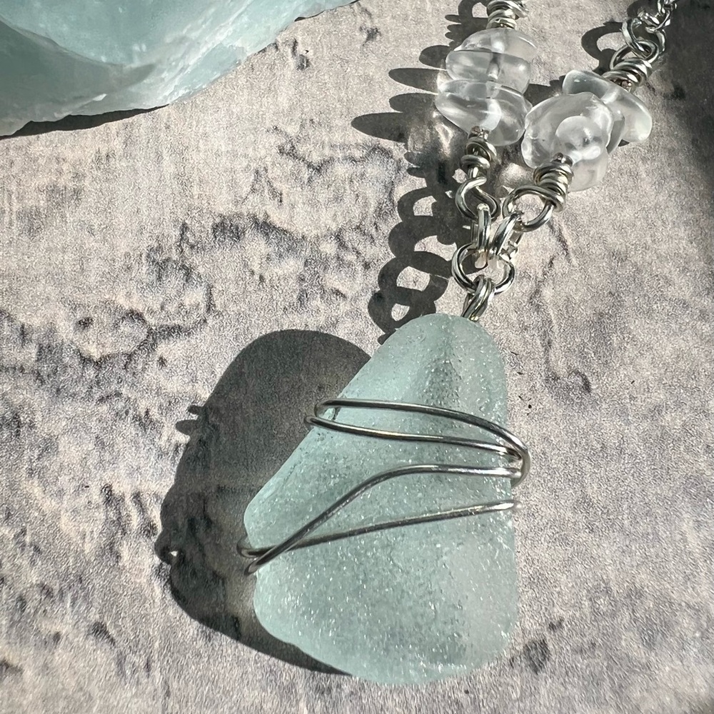 Seafoam Seaglass + Opal Crystal Chain Necklace